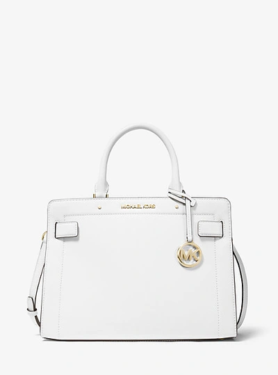 Rayne Medium Saffiano Leather Satchel In White