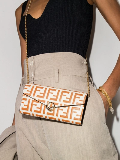 Shop Fendi Orange And White Leather Wallet On Chain Bag