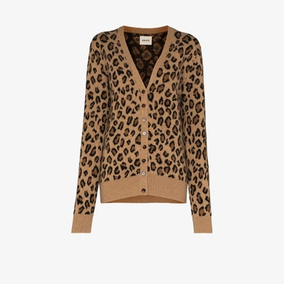 Shop Khaite Amelia Leopard Print Cashmere Cardigan In Brown