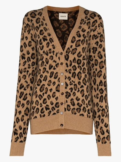 Shop Khaite Amelia Leopard Print Cashmere Cardigan In Brown