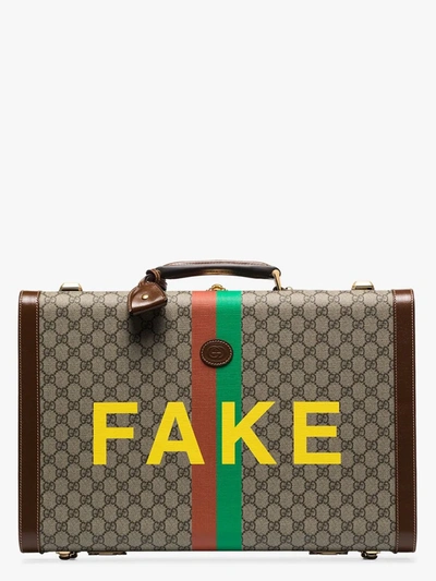 Shop Gucci Multicoloured Fake/not Gg Supreme Suitcase In Neutrals
