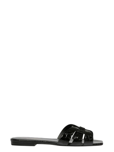 Shop Saint Laurent Tribute Flat Sandal In Black