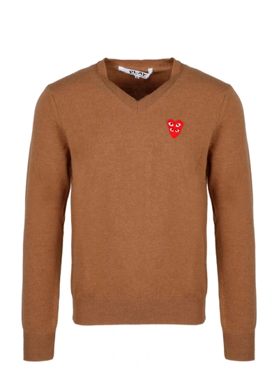 Shop Comme Des Garçons Play Heartlogo Patch Sweater In Brown