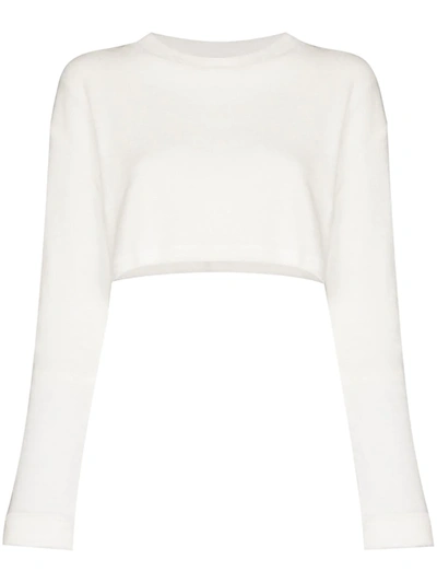 Shop Ambra Maddalena Terry Cropped Jersey Top In White