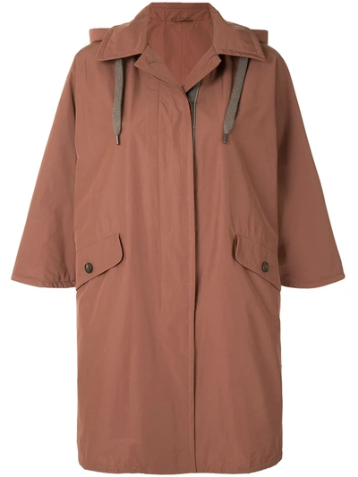 Shop Brunello Cucinelli Hooded Cape Coat In Orange