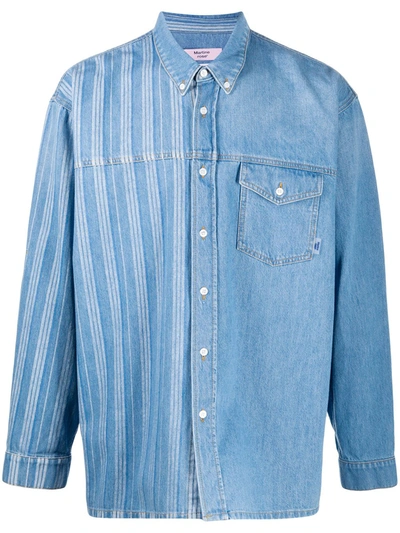 Shop Martine Rose Stripe Panelled Denim Shirt In Blue