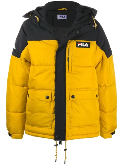 Shop Fila Logo-patch Padded Jacket In Yellow