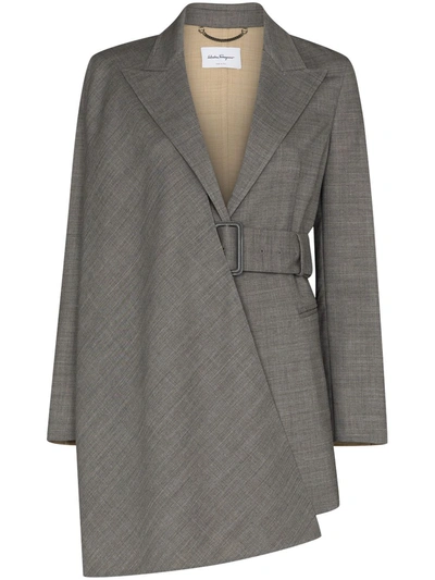 Shop Ferragamo Draped-detail Single-breasted Blazer In Grey