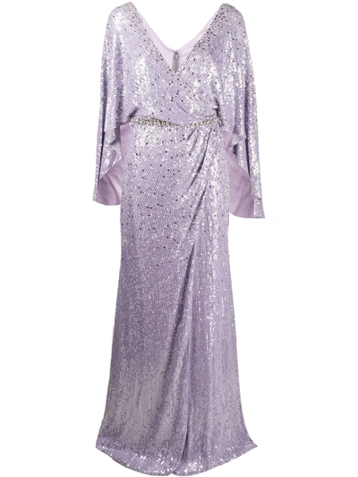 Shop Jenny Packham Audrey Sequin Draped Dress In Purple