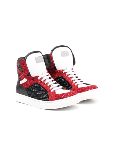 Shop Philipp Plein Junior Panelled Crystal-embellished Sneakers In Black