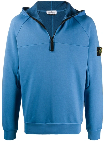 Shop Stone Island Logo Half-zip Hoodie In Blue