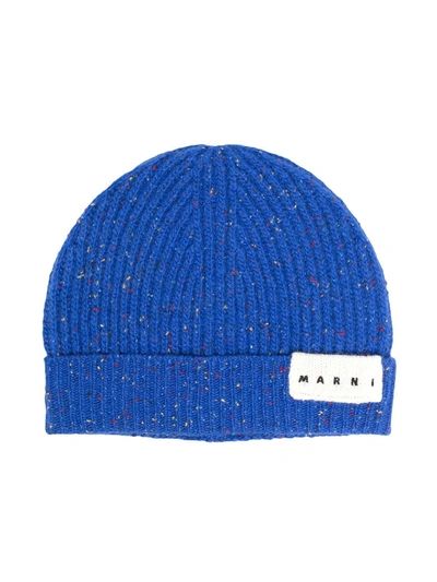 Marni Kids' Logo-patch Beanie Hat In Blue | ModeSens