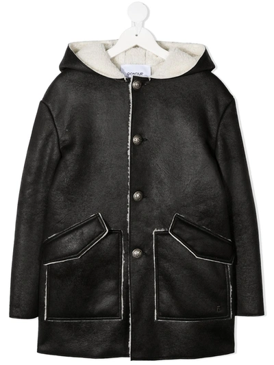 Shop Dondup Teen Faux Shearling Coat In Black