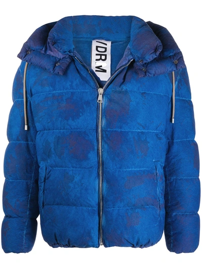 Shop Drome Tie-dye Detachable-hood Puffer Jacket In Blue