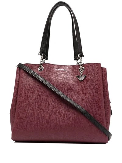 Shop Emporio Armani Two-tone Logo Plaque Tote Bag In Red