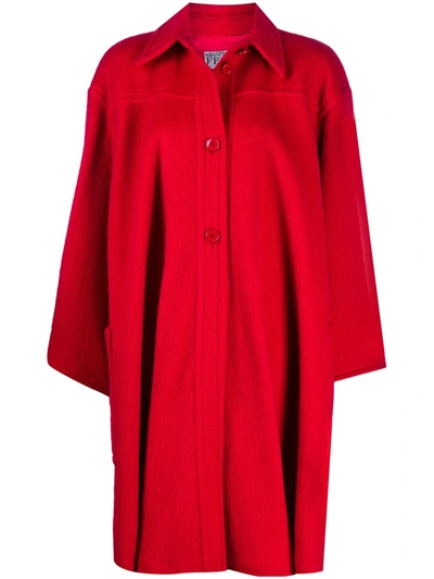 Pre-owned Gianfranco Ferre 1980s Wool Cape Coat In Red