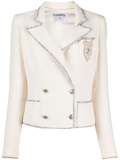 Pre-owned Chanel 2000s Tweed-trim Jacket In White