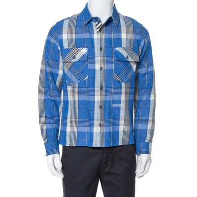 Pre-owned Off-white Blue Checked Cotton Linen Shirt Xs