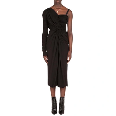 Pre-owned Dolce & Gabbana Black Ruched One-shoulder Jersey Dress Size 42