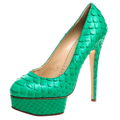 Pre-owned Charlotte Olympia Green Python Leather Priscilla Pumps Size 38