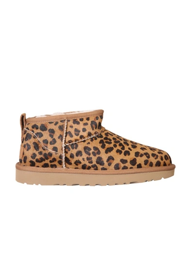 Shop Ugg Leopard Leather Ankle Boots In Brown