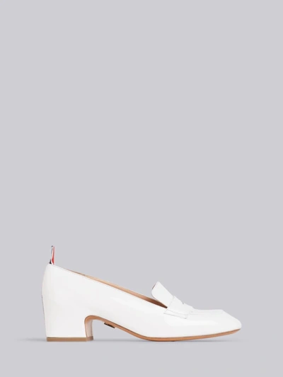 Shop Thom Browne White Calfskin Block Heel Chic Penny Loafer