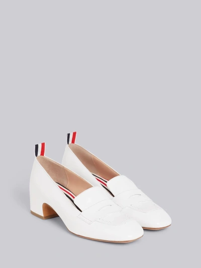 Shop Thom Browne White Calfskin Block Heel Chic Penny Loafer