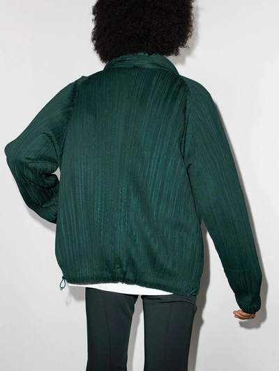 Shop Issey Miyake Collared Asymmetric Plissé Bomber Jacket In Green