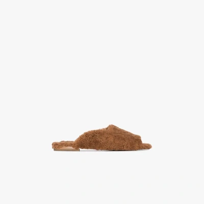 Deiji Studios Square-toe Shearling Slippers In Braun