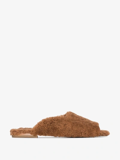 Deiji Studios Square-toe Shearling Slippers In Braun