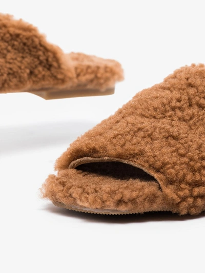 Deiji Studios Square-toe Shearling Slippers In Braun