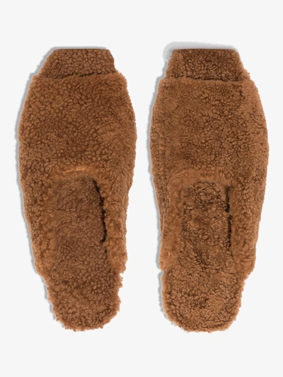 Deiji Studios Square-toe Shearling Slippers In Braun