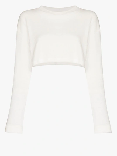 Shop Ambra Maddalena Cropped Terry Cotton Top In White