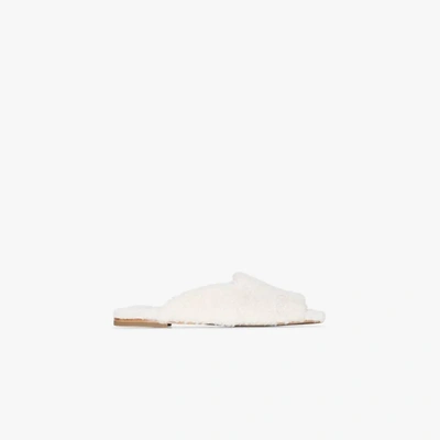 Deiji Studios Square-toe Shearling Slippers In White