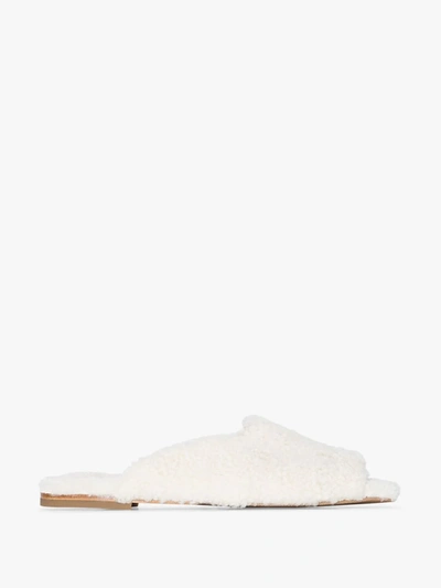 Deiji Studios Square-toe Shearling Slippers In White