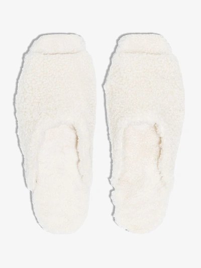 Deiji Studios Square-toe Shearling Slippers In White