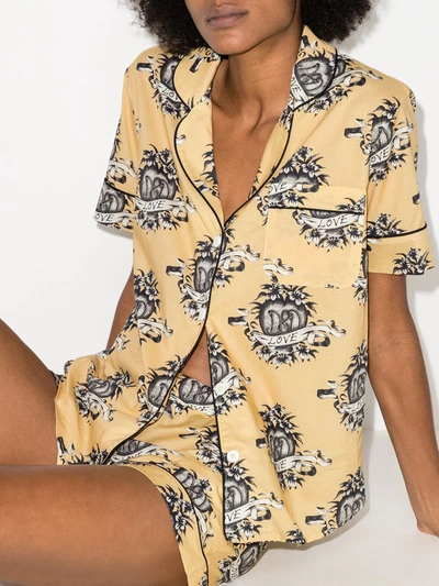 Shop Desmond & Dempsey Heart Logo-print Pajama Set In Yellow