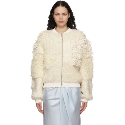 Shop Helmut Lang White Alpaca Handknit Bomber Jacket In Winter Wht