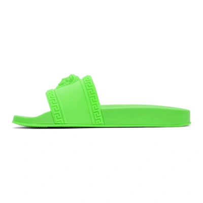 Shop Versace Green Medusa Slides In Df4 Fluo