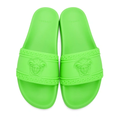 Shop Versace Green Medusa Slides In Df4 Fluo