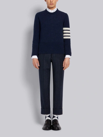 Shop Thom Browne Navy Shetland Wool Jersey Stitch Classic Crewneck 4-bar Pullover In Blue