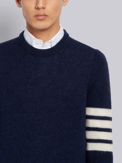 Shop Thom Browne Navy Shetland Wool Jersey Stitch Classic Crewneck 4-bar Pullover In Blue