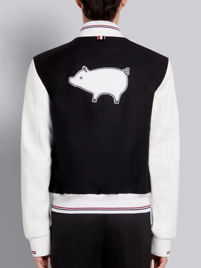 Shop Thom Browne Black Wool Pig Icon Blouson Jacket