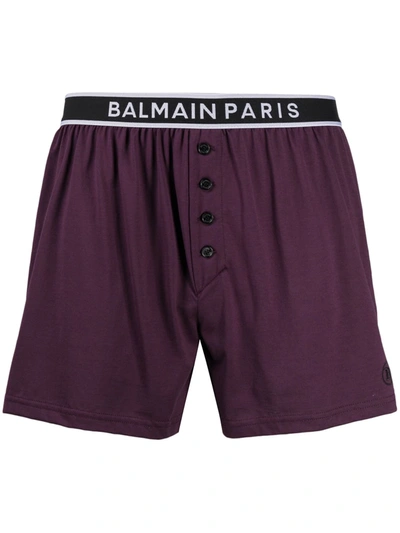 Shop Balmain Logo Waistband Boxer Shorts In Purple
