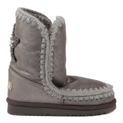 Shop Mou Eskimo 24 Star Patch Boots In Sheepskin In Dust Iron