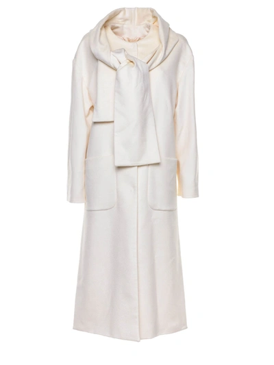 Shop Blumarine Scarf Collar Coat In Ivory Color In Cream