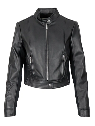 Shop Michael Kors Ponti Combo Leather Jacket In Black