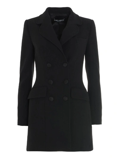 Shop Dolce & Gabbana Long Double-breasted Jacket In Black