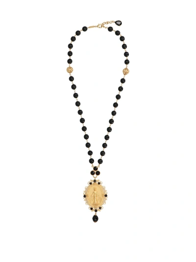 Shop Dolce & Gabbana Votive Pendant Necklace In Black