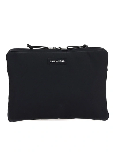 Shop Balenciaga Nylon Laptop Shoulder Bag In Black